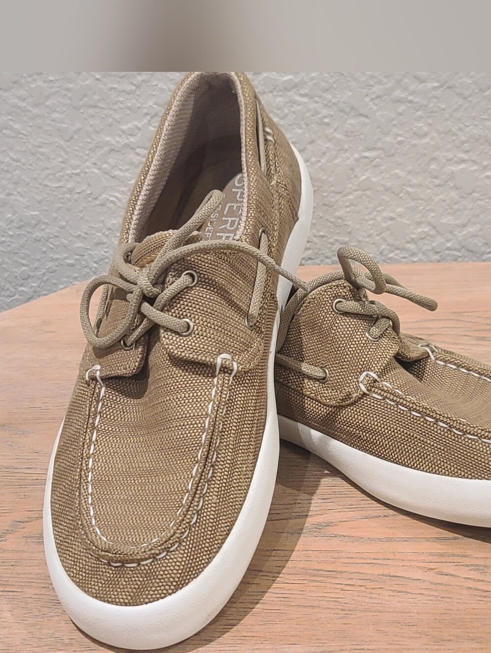 Sperry Top Sider Men 9M Khaki Canvas 2-Eyelet Oxfords Deck Boat Men Shoes